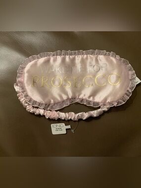 Icing Pink Satin 'Wake Me For Prosecco' Sleep Mask with Gold Lettering